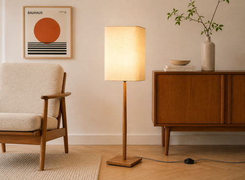 Stehlampe Furnier Quader weiß – Eiche/Buche