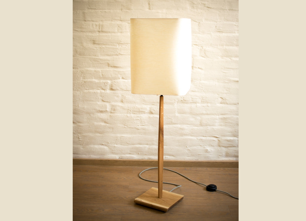 Stehlampe Furnier Quader weiß – Eiche/Buche
