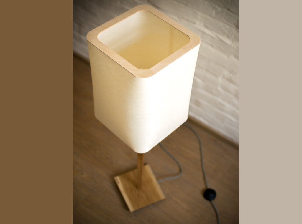 Stehlampe Furnier Quader weiß – Eiche/Buche