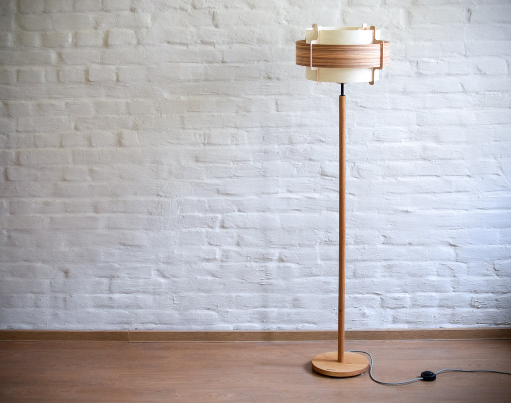 Tripod Floor Lamp Tripod Retro 60s-70s Design Wood Flower Tripod Floor Lamp Wood Flower Standard Lamp Veneer Maple