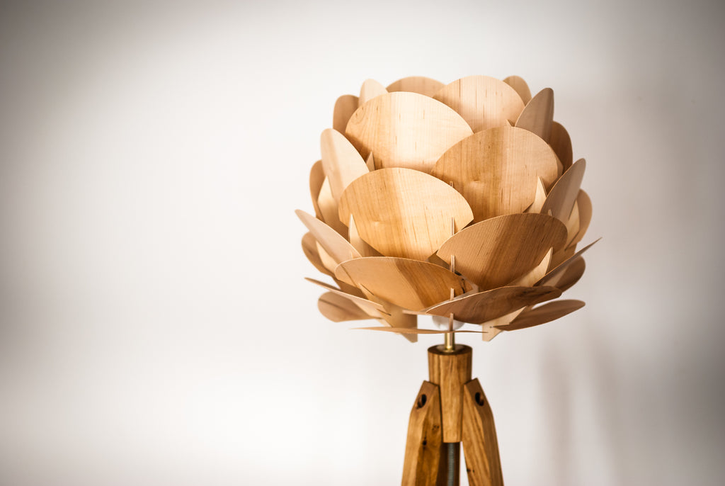 Tripod Floor Lamp Tripod Retro 60s-70s Design Wood Flower Tripod Floor Lamp Wood Flower Standard Lamp Veneer Maple