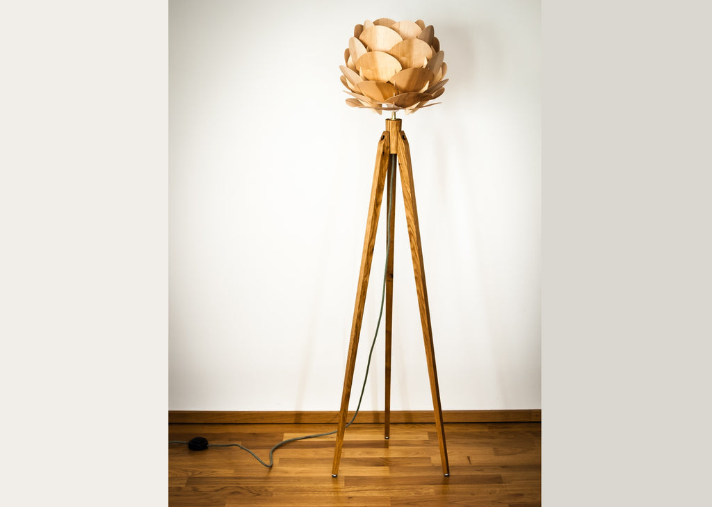 Tripod Floor Lamp Tripod Retro 60s-70s Design Wood Flower Tripod Floor Lamp Wood Flower Standard Lamp Veneer Maple