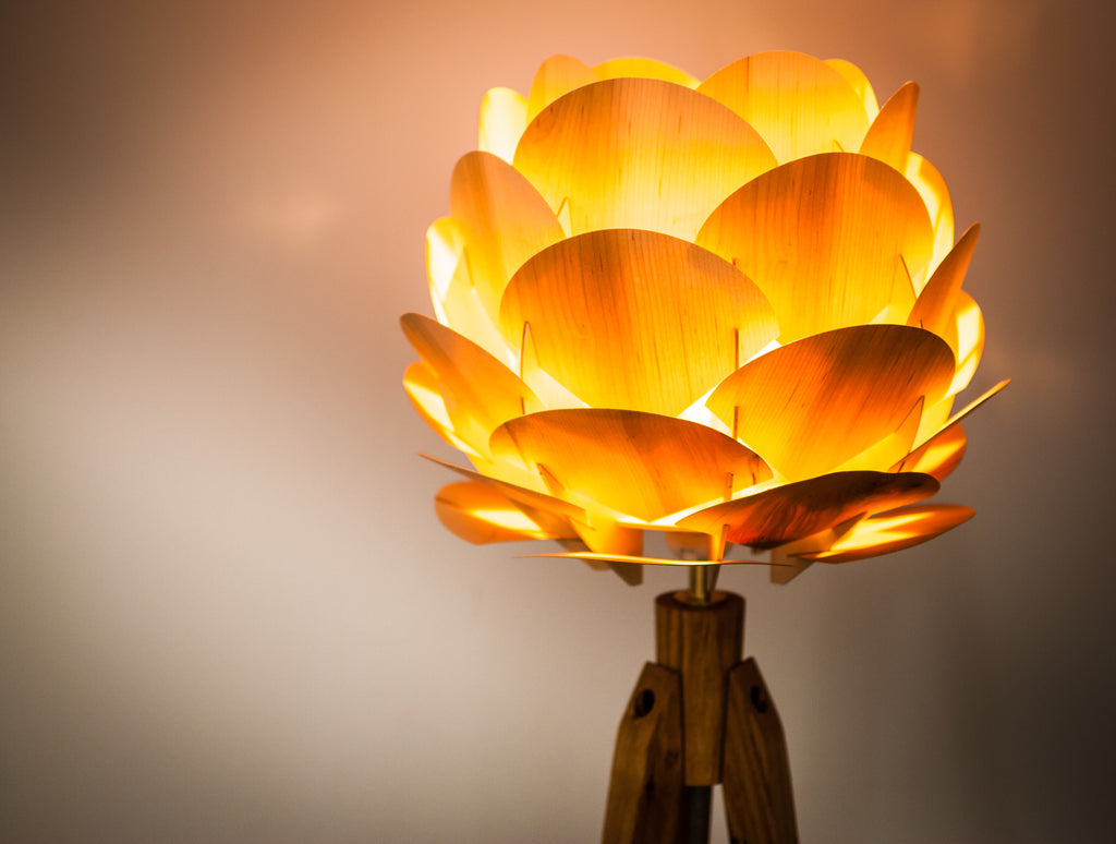 Tripod Floor Lamp Tripod Retro 60s-70s Design Wood Flower Tripod Floor Lamp Wood Flower Standard Lamp Veneer Maple