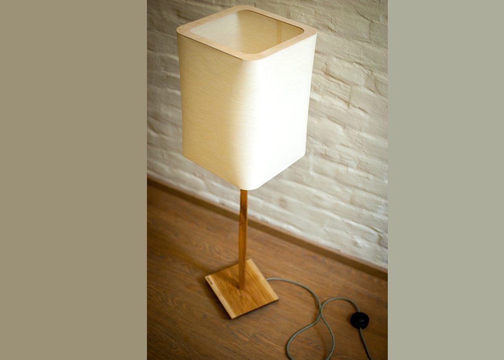 Stehlampe Furnier Quader weiß – Eiche/Buche