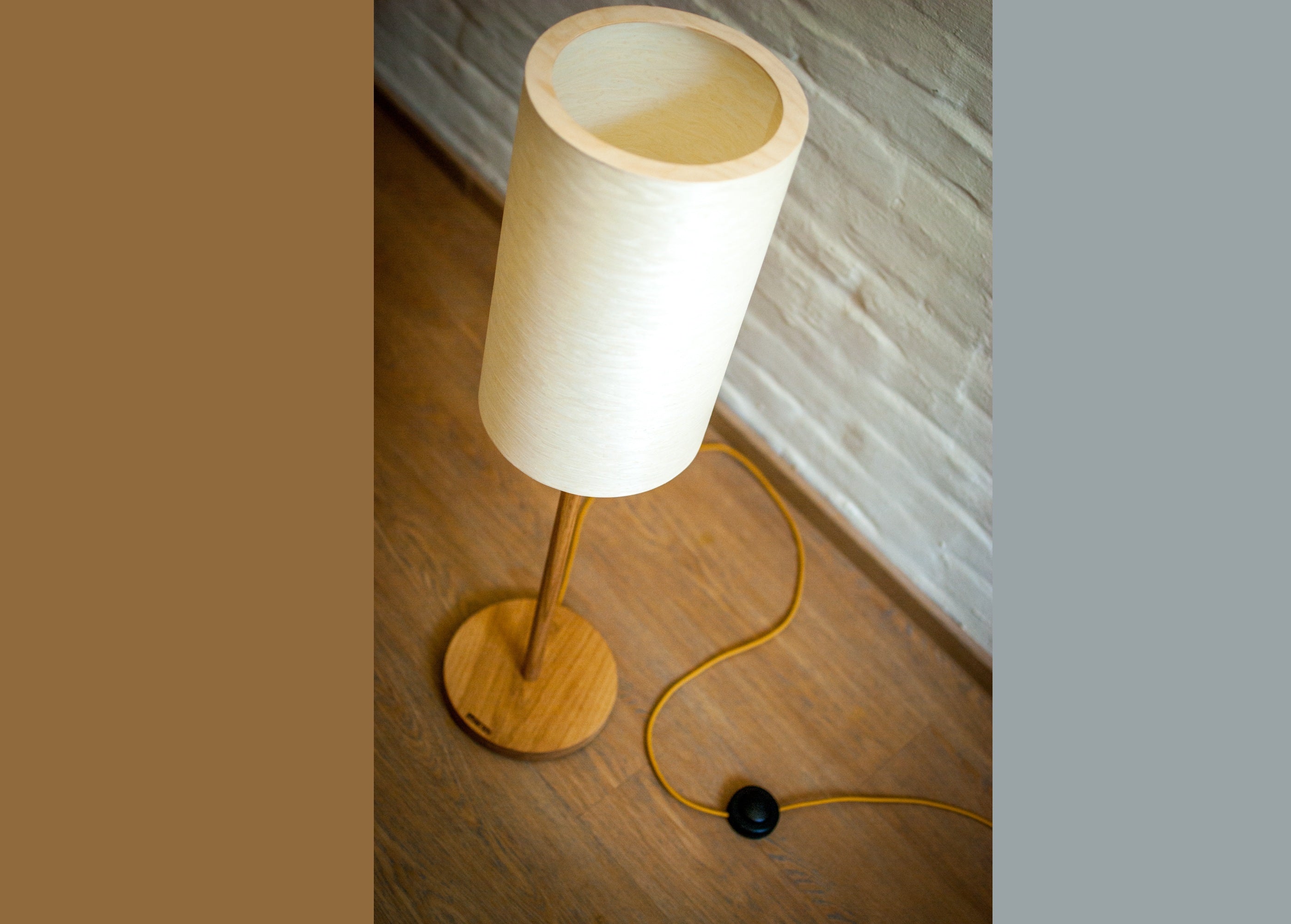 Stehlampe Furnier Zylinder retro – weiß