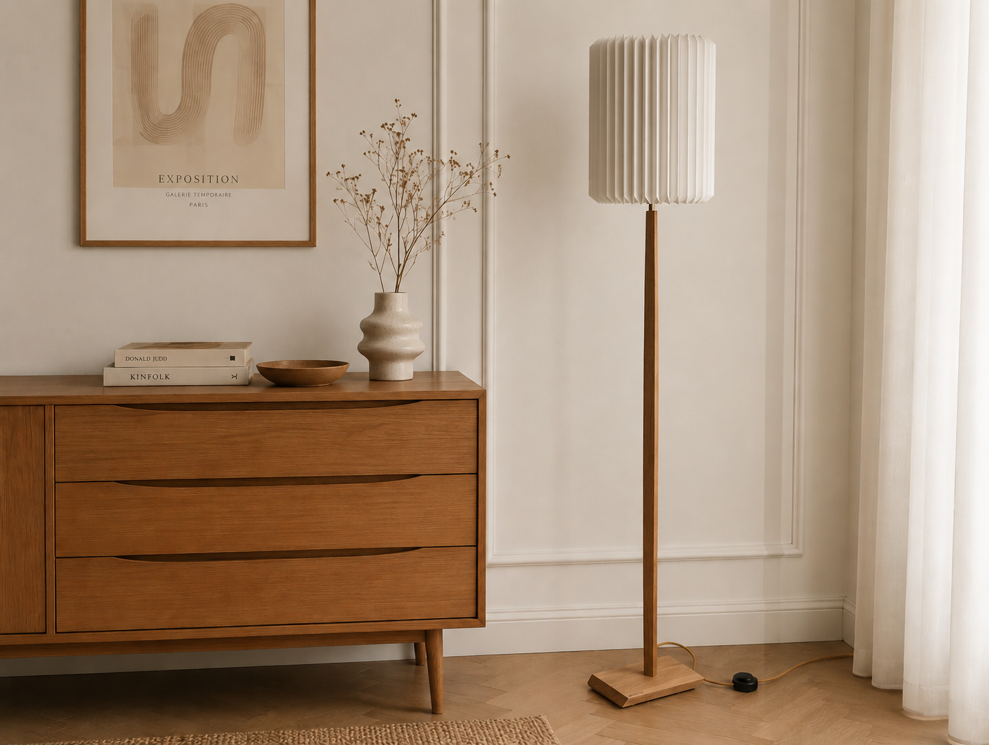 Stehlampe Eiche/Buche Origami – japandi style lampe